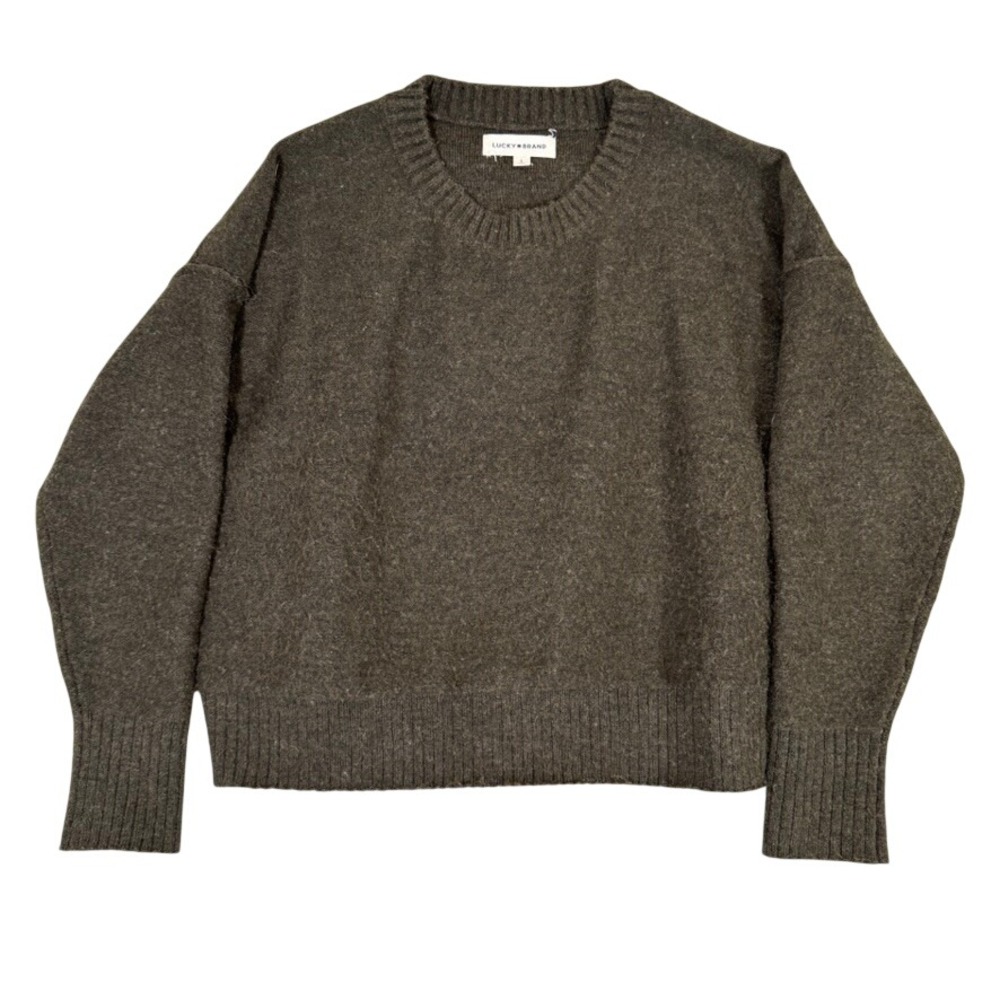 Lucky Brand Olive Brown Crewneck Relaxed Knit Sweater Large